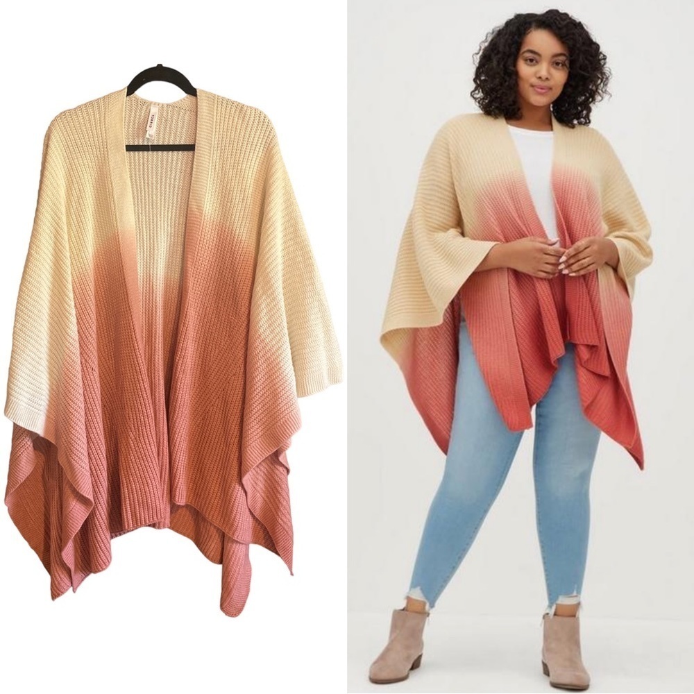 NWOT TORRID Ruana Knit Multi Color Dip Dye Sweater Wrap, Size OS